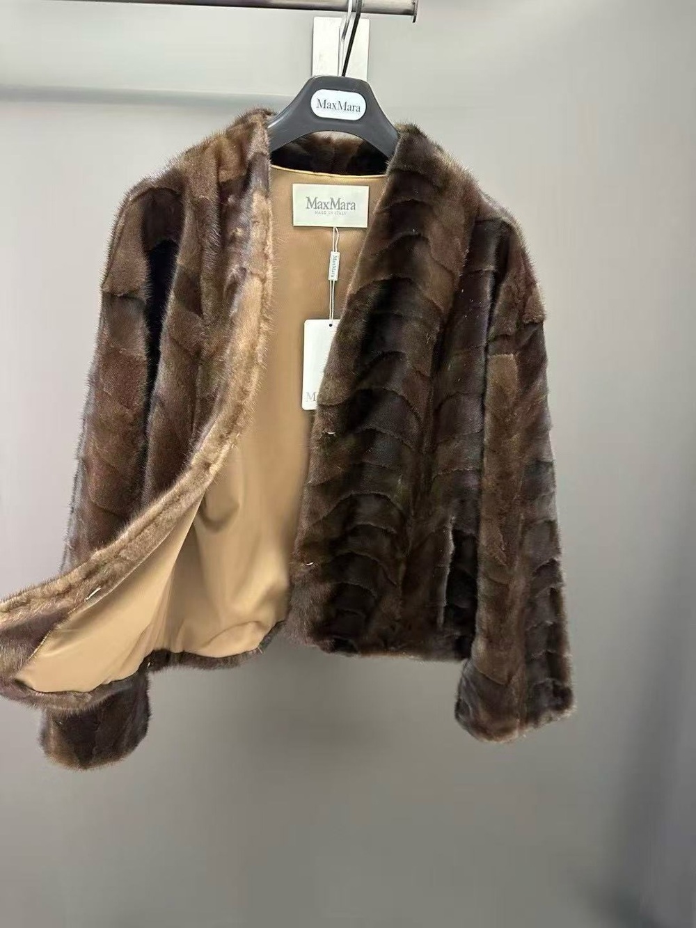 MaxMara Dark Brown Short Teddy-Style Fur Jacket